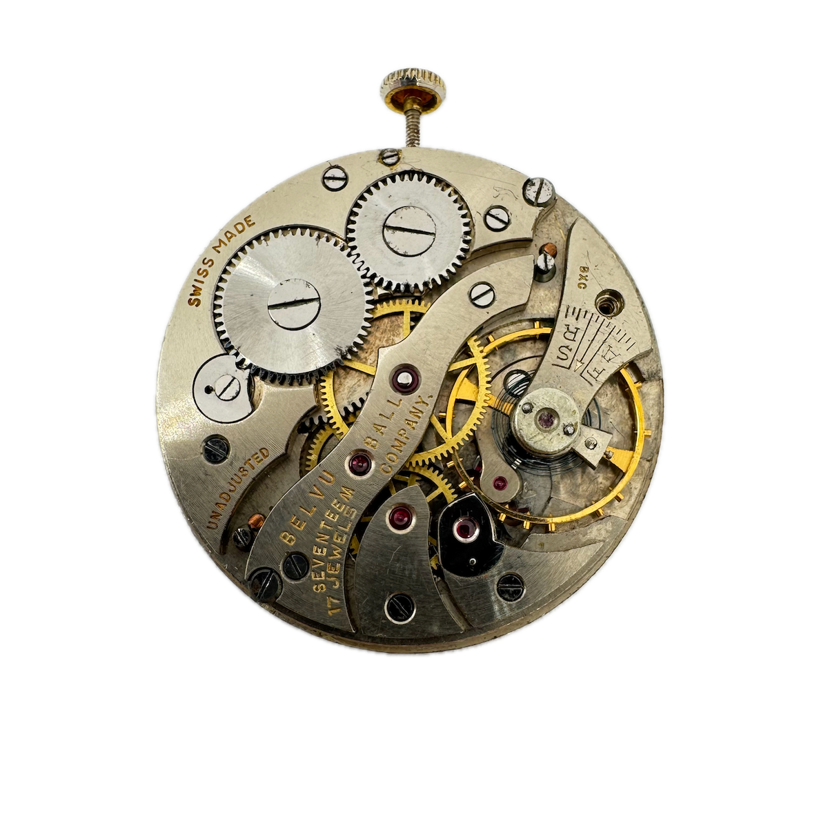 Antique 39.5mm Belvu Ball Mechanical Pocket Watch Movement Swiss Made for Parts