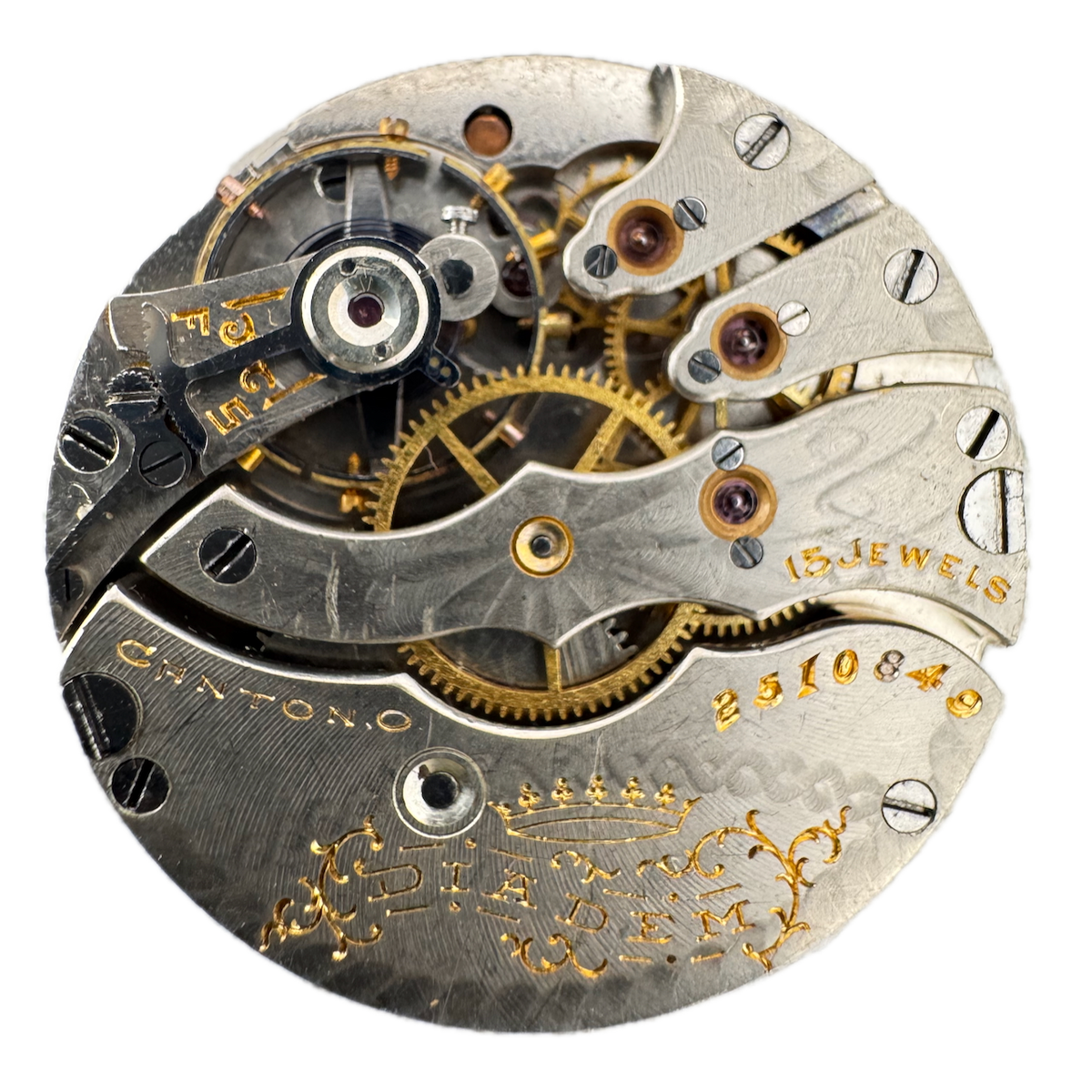 Antique 3/0s 1908 Hampden 15j Mechanical Hunter Pocket Watch Movement Diadem