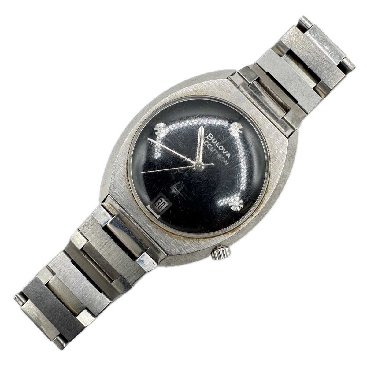 Vintage 34mm Accutron Diamond & Black Dial Men's Tuning Fork Wristwatch 218 1