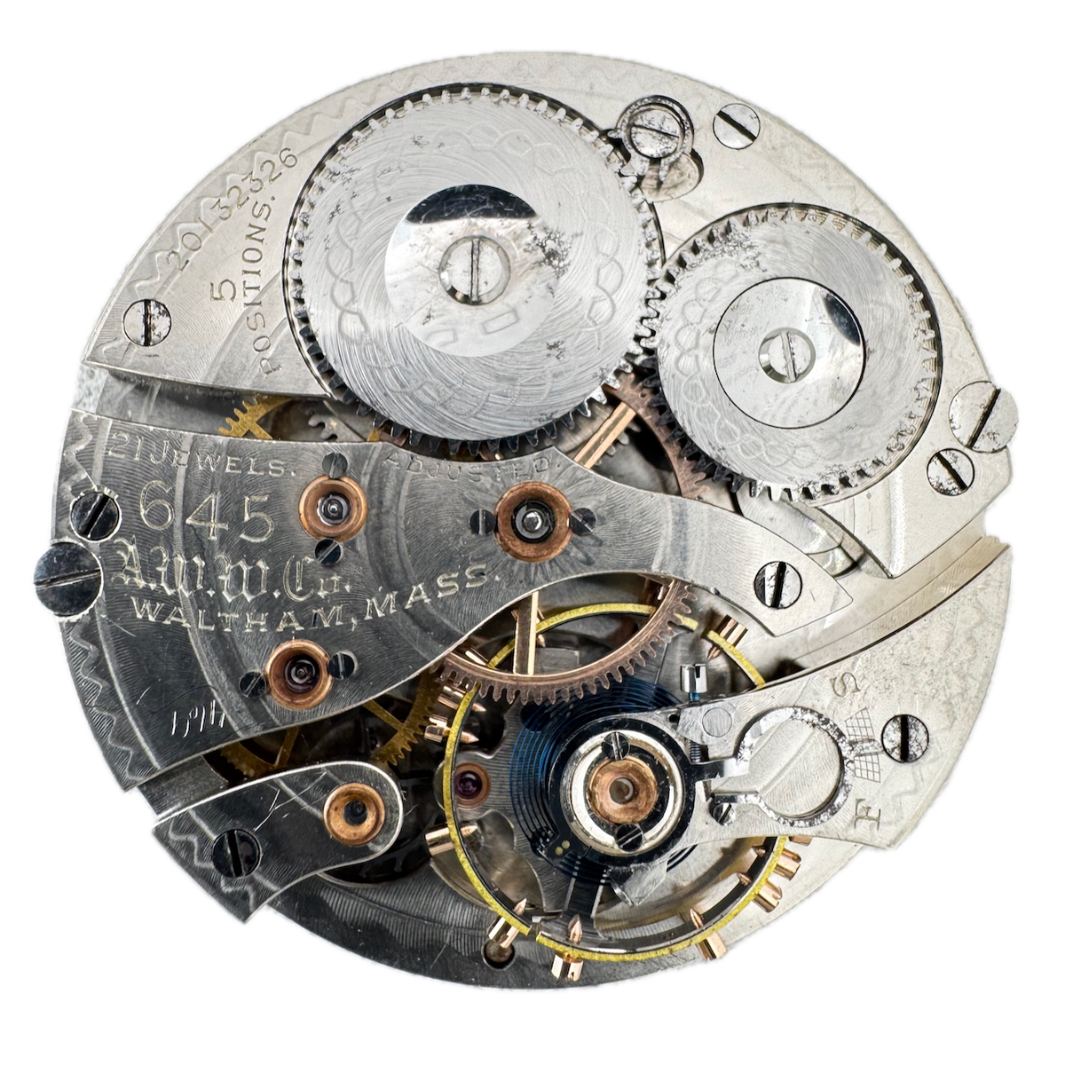 Antique 16s 1915 Waltham 21j Mechanical Railroad Pocket Watch Movement 645 USA