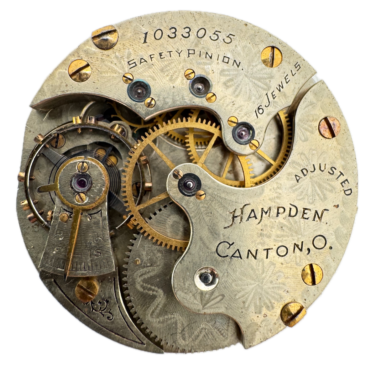 Antique 6s 1897 Hampden Multicolor Mechanical Hunter Pocket Watch Movement USA