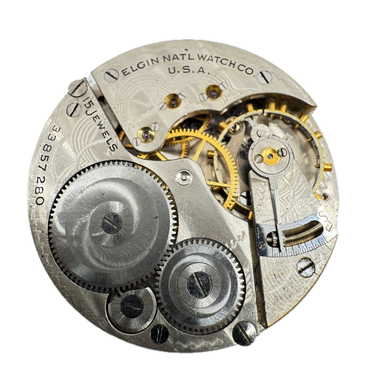 Vintage 16s 1933 Elgin Fancy Dial 15 Jewel Pocket Watch Movement 313 USA