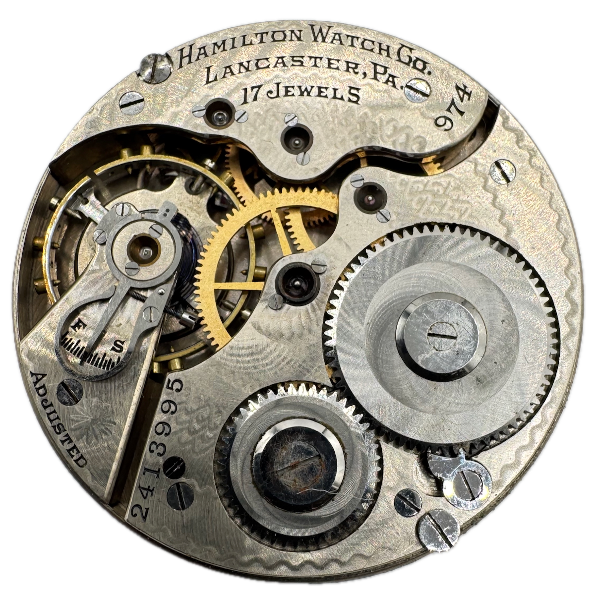 Vintage 16s 1927 Hamilton 17 Jewel Mechanical Pocket Watch Movement 974 USA