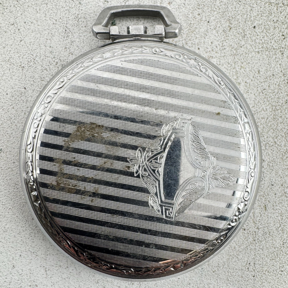 Antique 6 Size Defiance Open Face Pocket Watch Case Chrome Plated Pinstriped