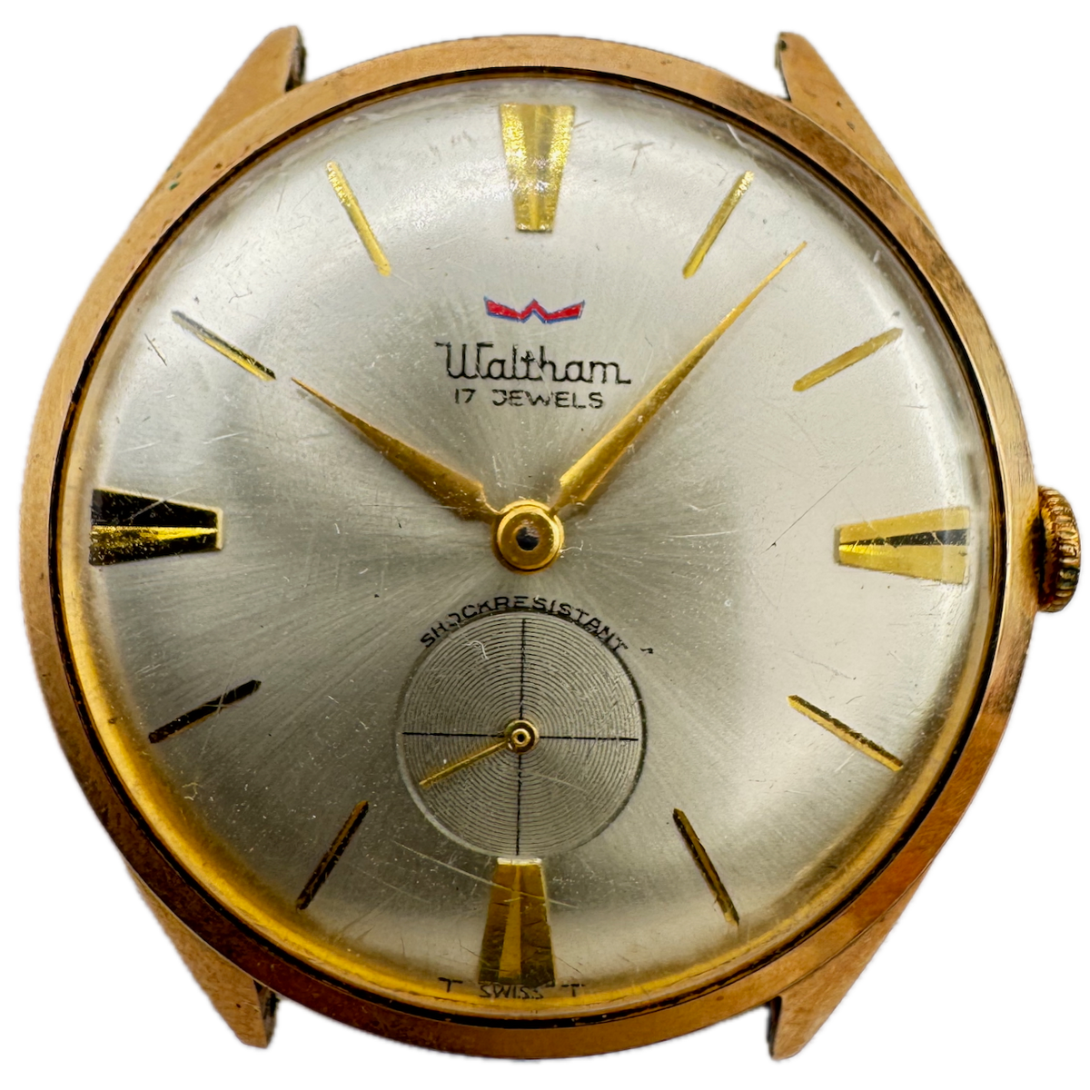 Vintage Waltham Thin Sunburst Men's Mechanical Wristwatch Swiss Gold Tone