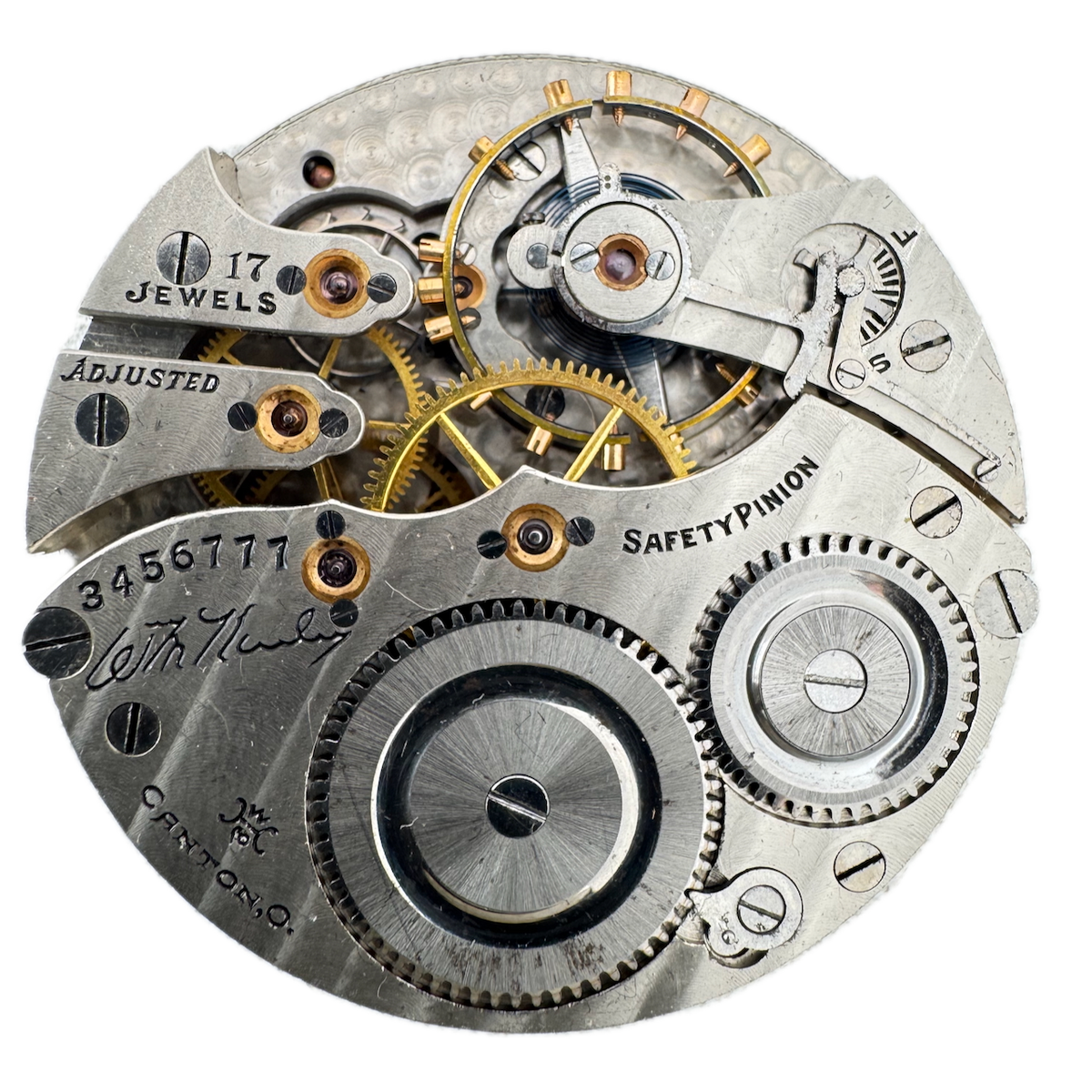 Antique 16s 1916 Hampden 17 Jewel Mechanical Pocket Watch Movement Wm. McKinley