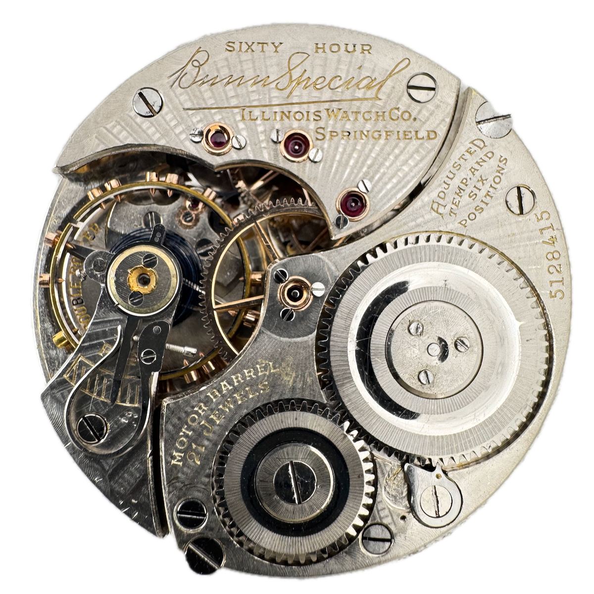 Vintage 16s 1928 Illinois 21j Railroad Pocket Watch Movement Bunn Special USA