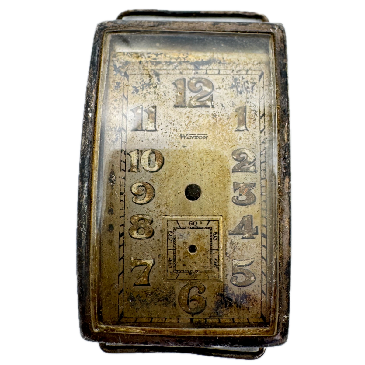 Vintage Winton Era Rectangular Wire Lug Men's Wristwatch Case .925 Silver