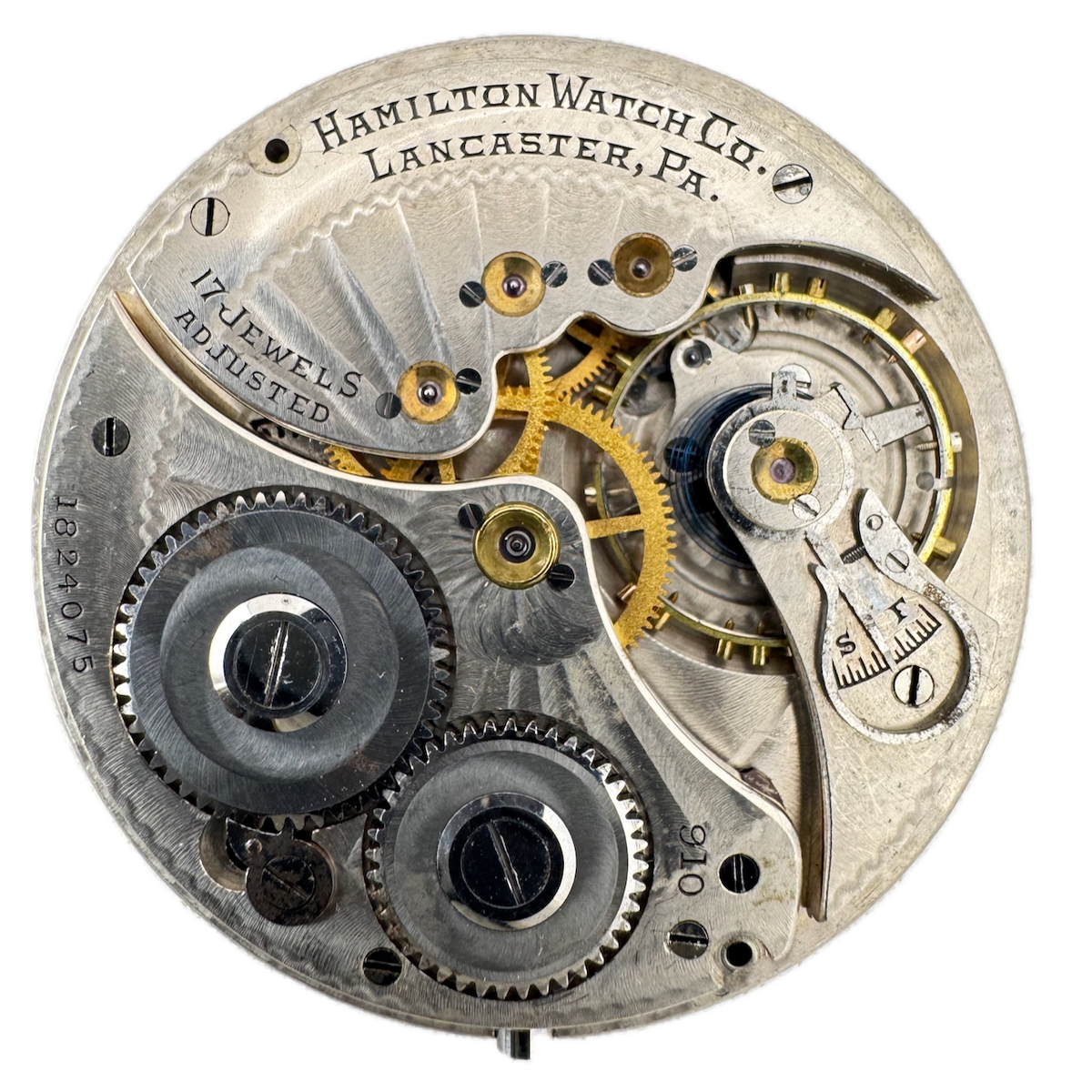 Antique 12s 1917 Hamilton 17 Jewel Mechanical Pocket Watch Movement 910 USA