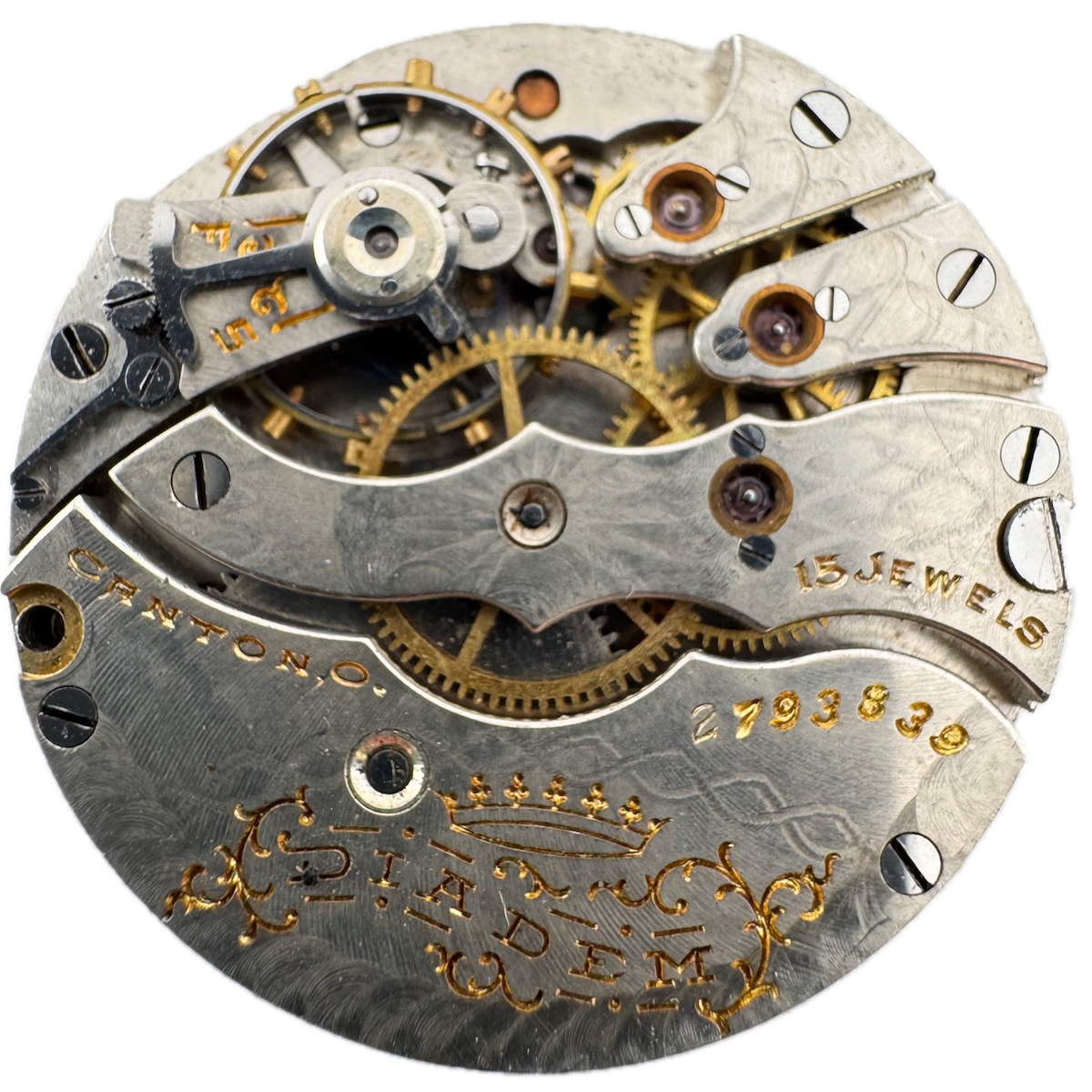 Antique 3/0s 1911 Hampden 15 Jewel Hunter Pocket Watch Movement Diadem USA