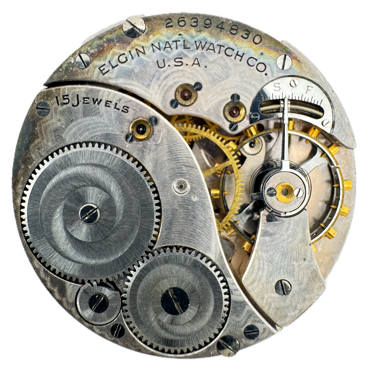 Antique 12s 1924 Elgin Center Speckled 15J Mechanical Pocket Watch Movement 315