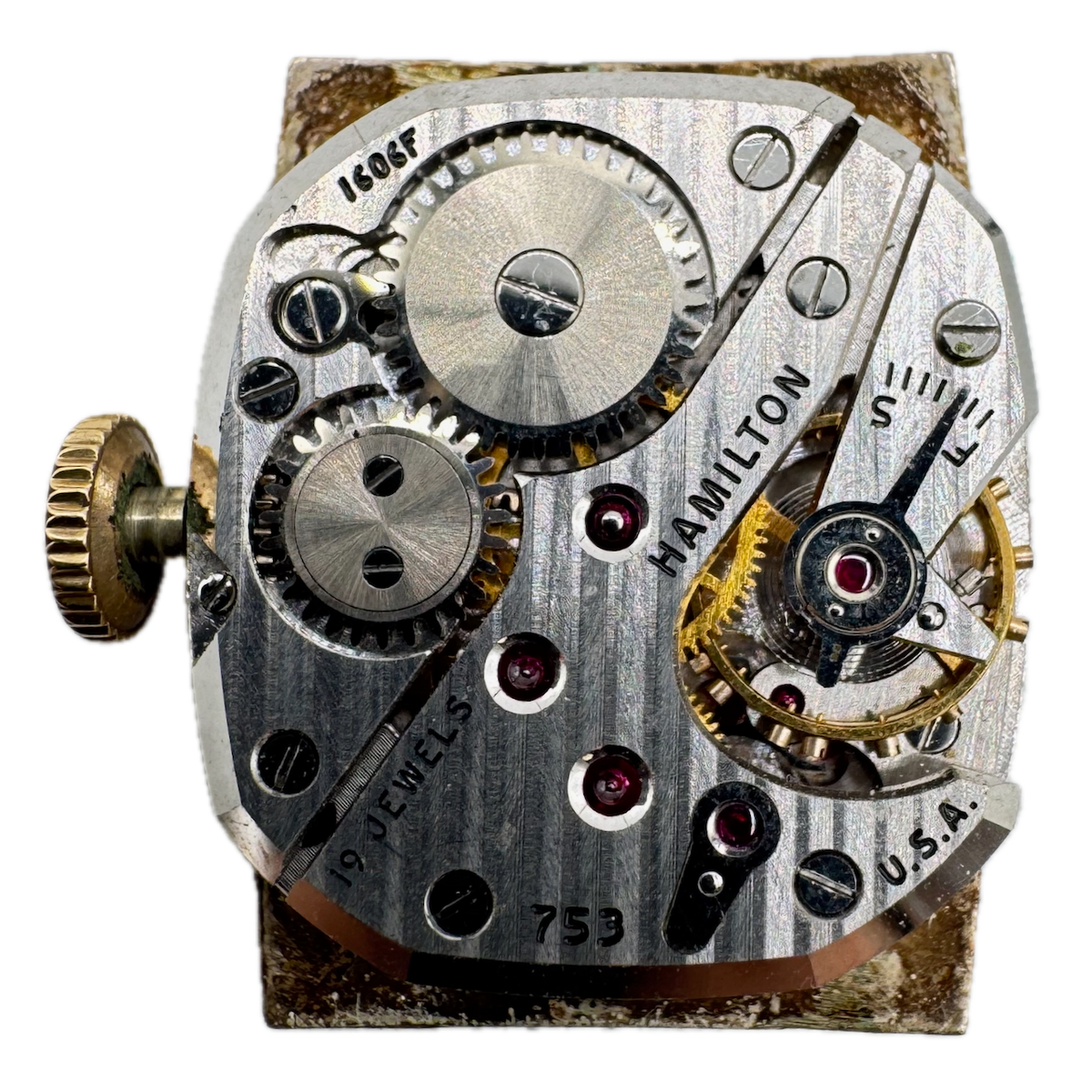 Vintage 20mm Hamilton 19J Mechanical Men's Wristwatch Movement 753 for Parts
