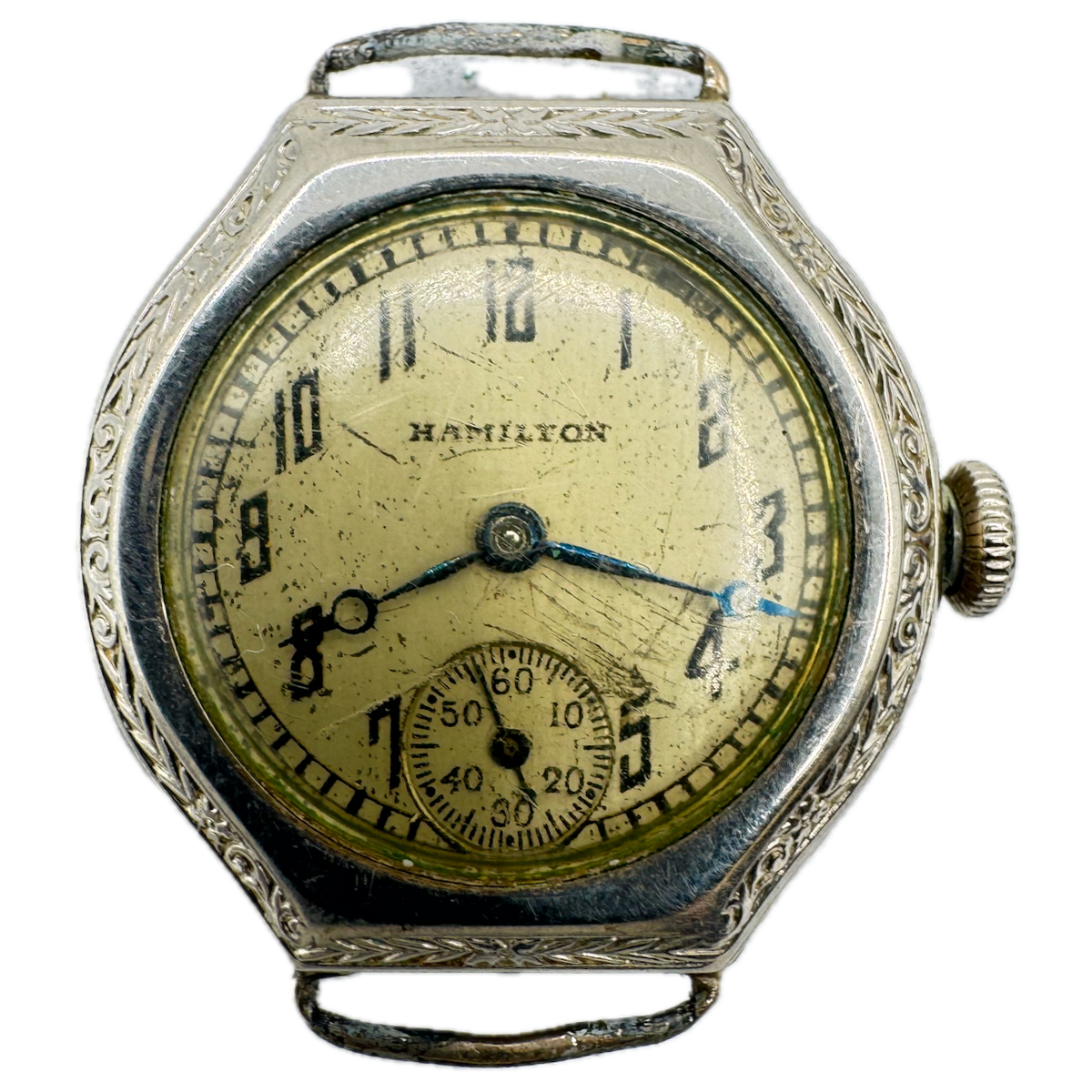 Vintage Hamilton Wire Lug Men's Mechanical Wristwatch 987 USA 14k White GF