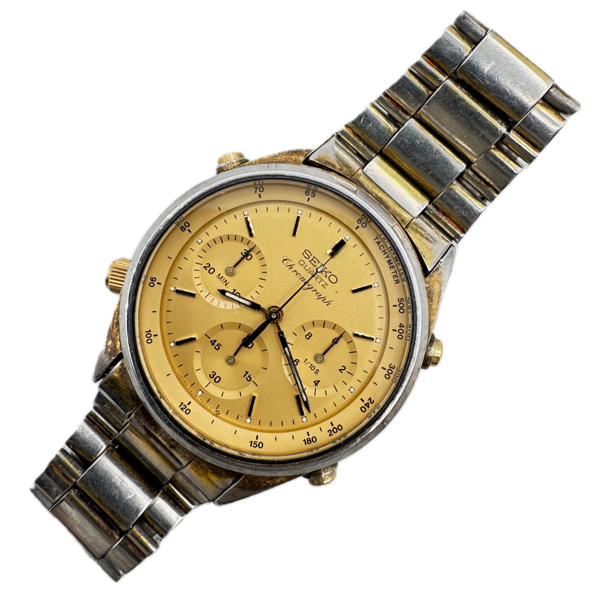 37mm Seiko 7A28-7029 Gold Dial Men's Chronograph Wristwatch 7A28A Gold Tone