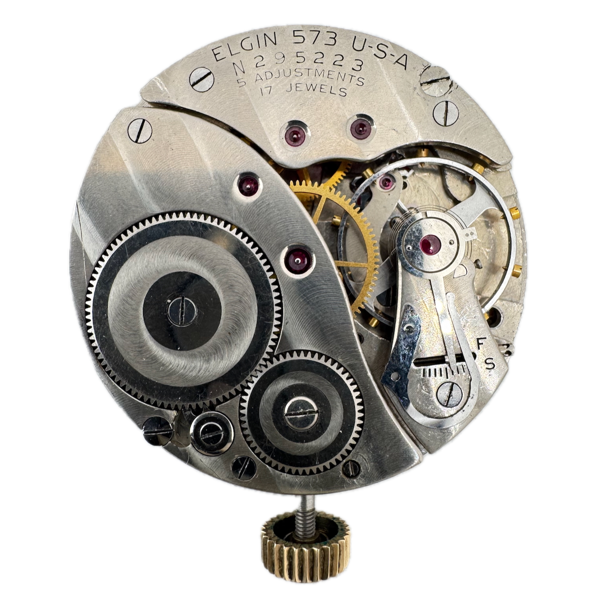 Antique 16s 1951 Elgin 17j Mechanical Open Face Pocket Watch Movement 573 USA