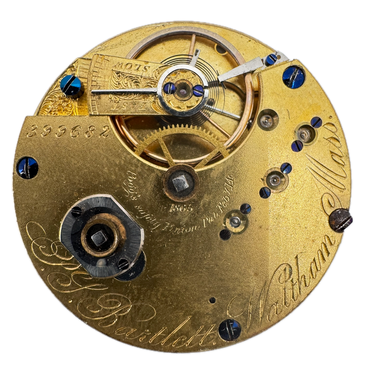 Antique 10s 1869 Waltham 15J Key Wind Pocket Watch Movement P.S. Bartlett USA