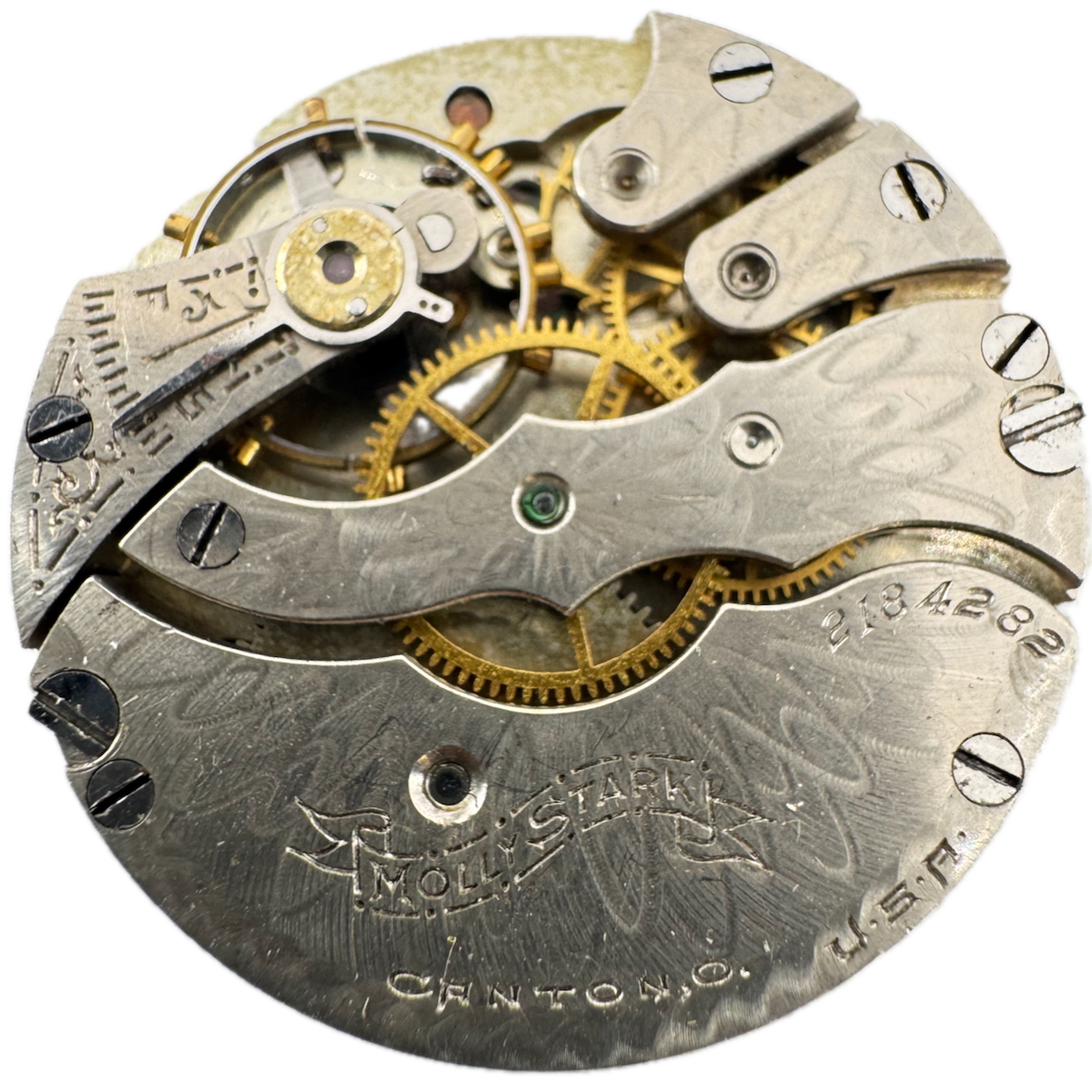 Antique 3/0s 1906 Hampden 7 Jewel Hunter Pocket Watch Movement Molly Stark USA