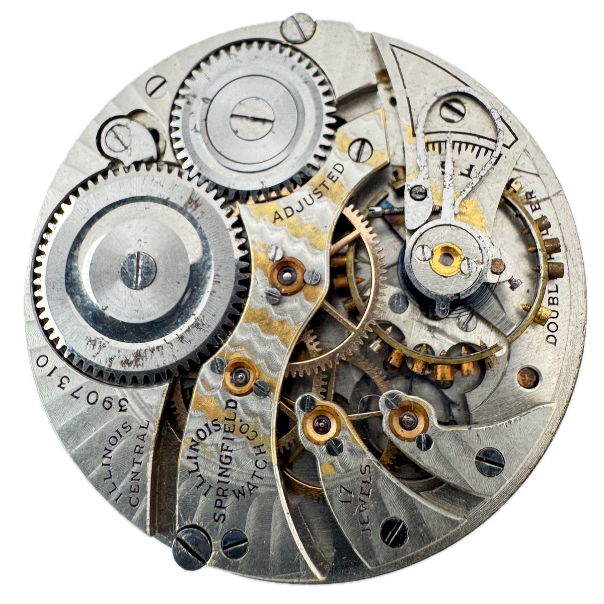 Antique 12s 1921 Illinois Two Tone 17 Jewel Pocket Watch Movement 405 USA