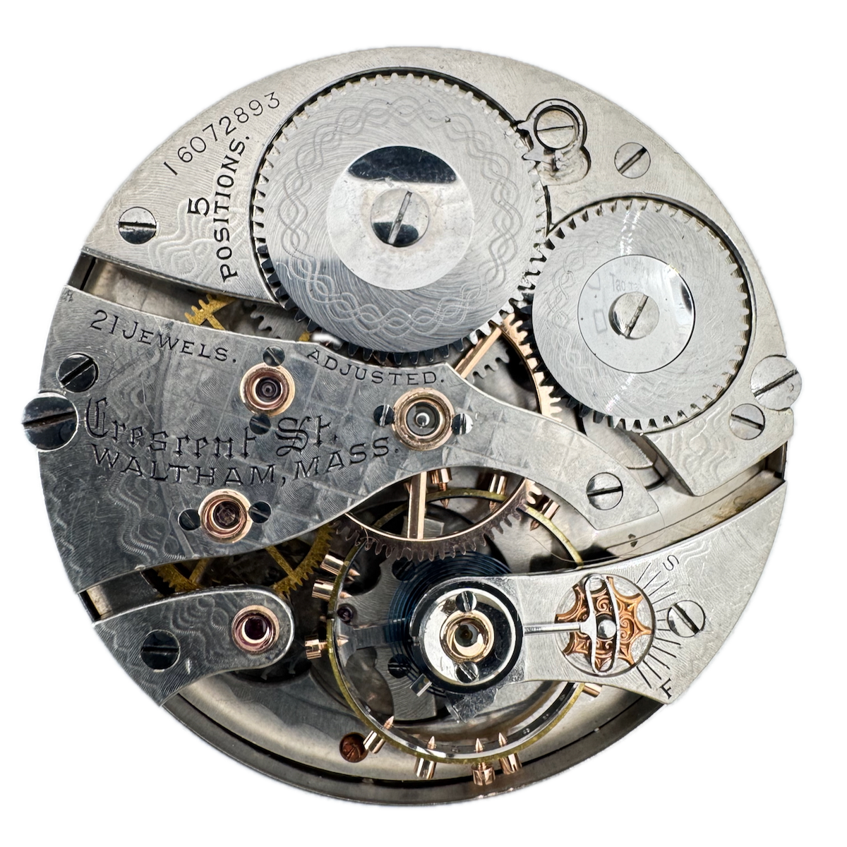 Antique 16s 1907 Waltham 21j Mechanical Pocket Watch Movement Crescent St. USA