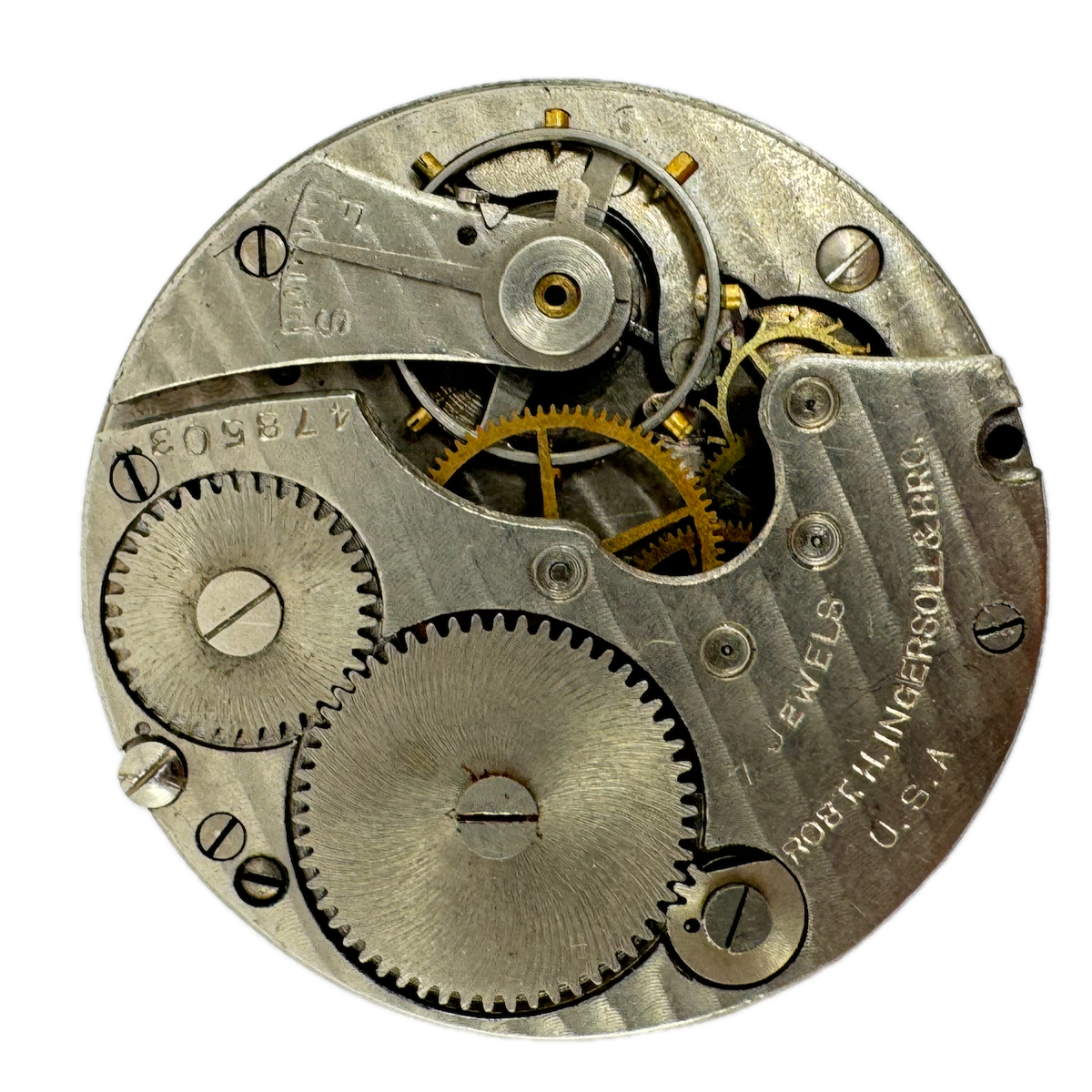 Antique 16s 1916 Robt. Ingersoll 7 Jewel Pocket Watch Movement Waterbury USA