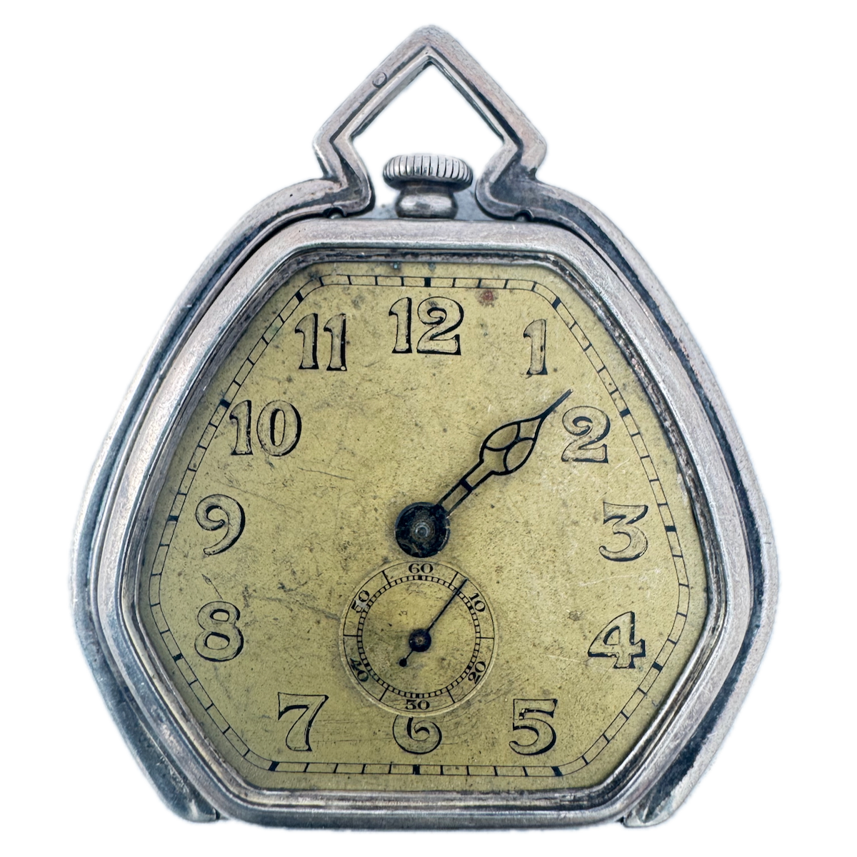 Antique Unbranded Railroad Style Mechanical Pocket Watch Chrome Plated Germany