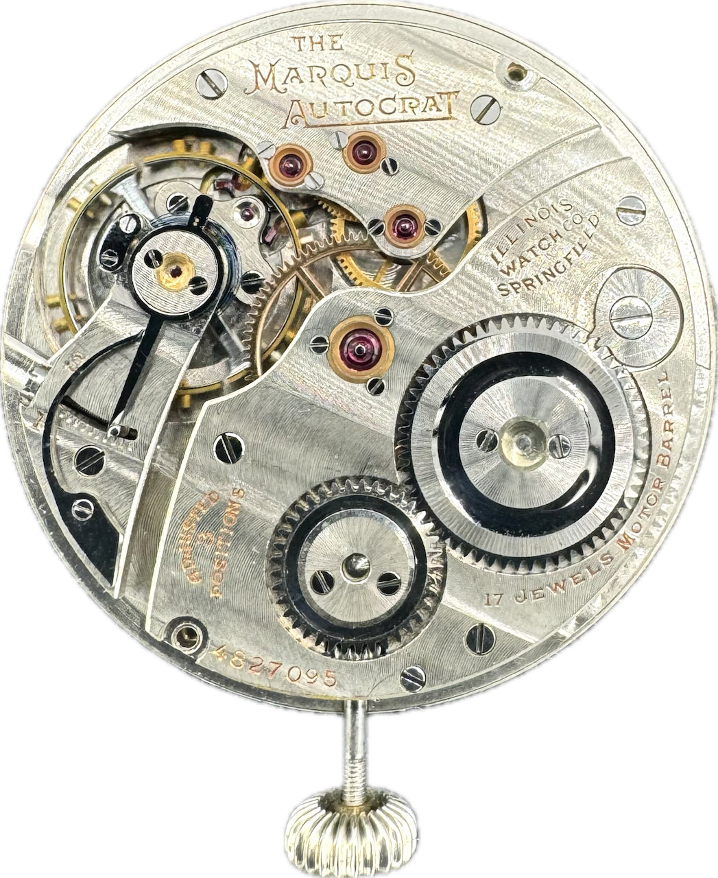 Antique 12S Illinois The Marquis Autocrat w Bark Dial Pocket Watch Movement 525