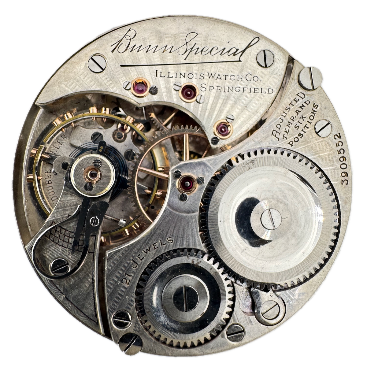 Antique 16s 1921 Illinois 21j Railroad Pocket Watch Movement Bunn Special USA