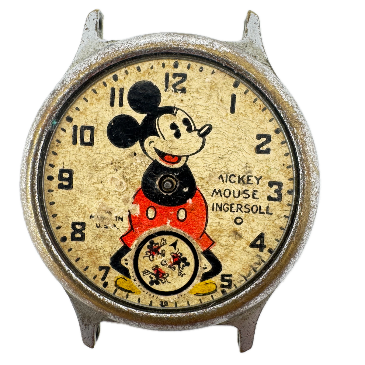 Vintage Ingersoll Mickey Mouse Men's Mechanical Wristwatch USA Chrome Plated