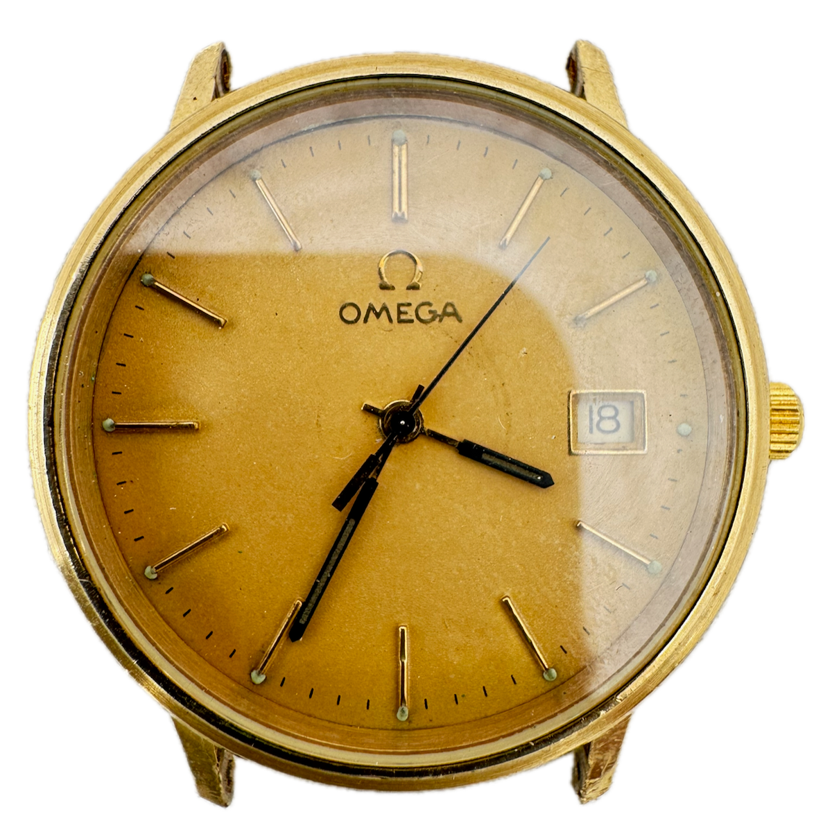 Vintage 35mm Omega Date 7 Jewel Men's Quartz Wristwatch 1342 Swiss 10k GF