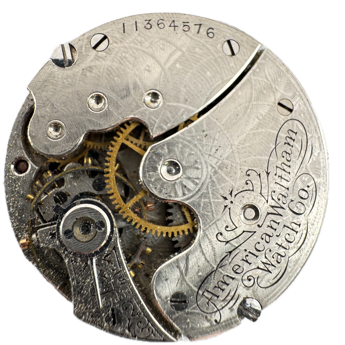 Antique 0s 1902 Waltham 7 Jewel Hunter Pocket Watch Movement Seaside USA