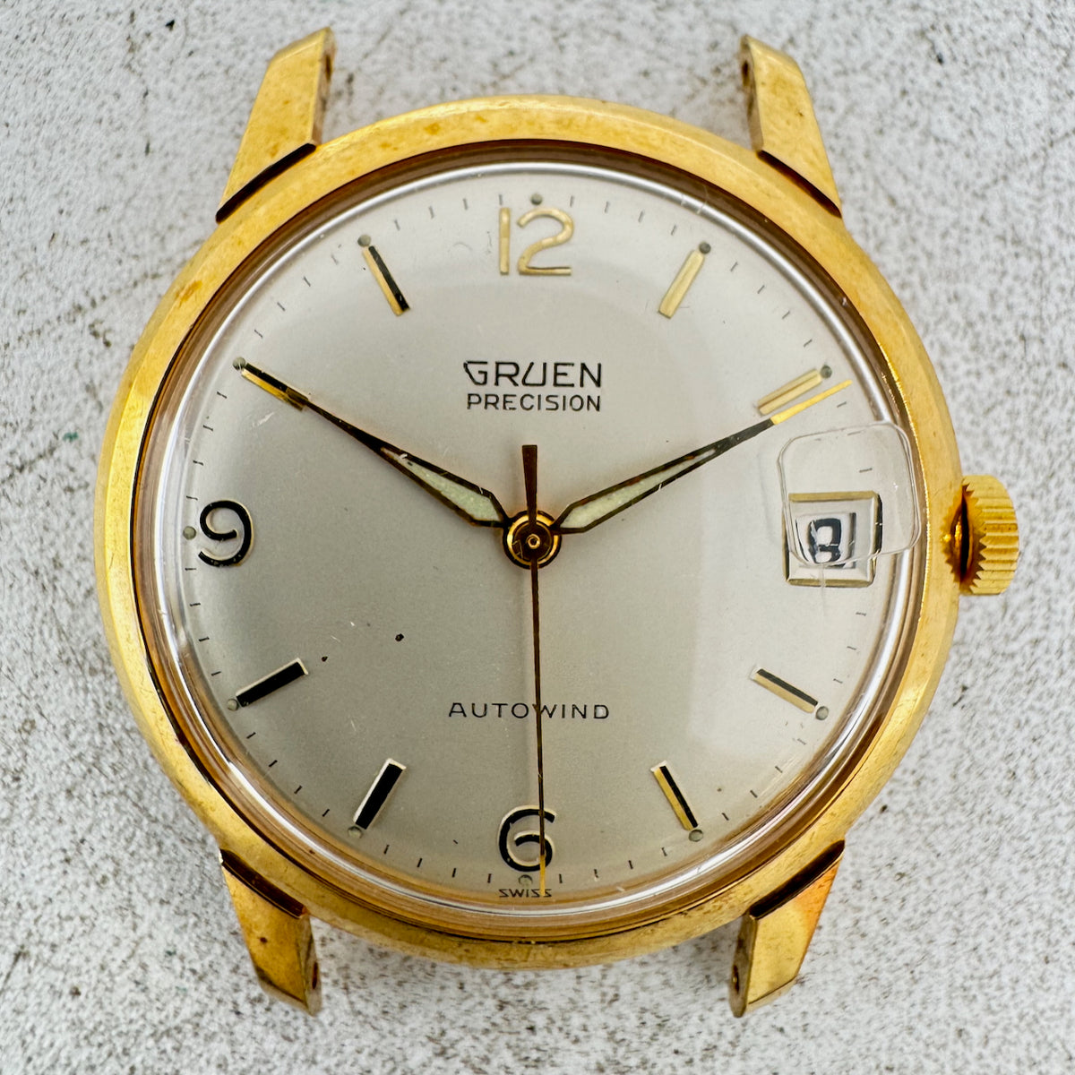 Vintage Gruen Salesman Men's Wristwatch Case for Automatic 34mm Gold Plated
