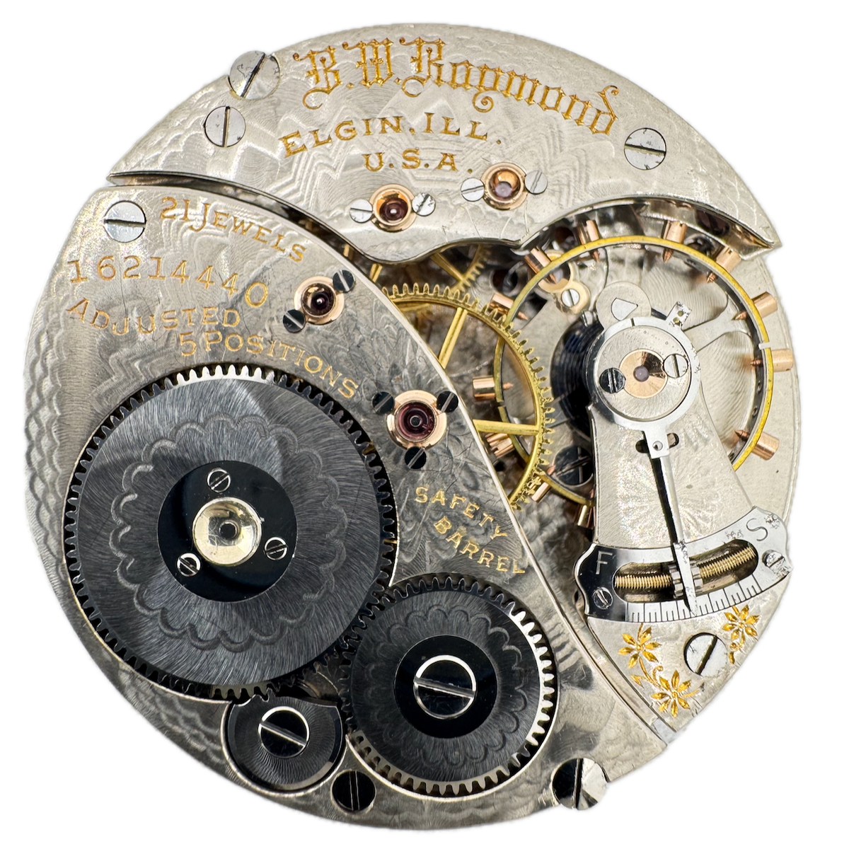 Antique 16s 1912 Elgin B.W. Raymond 21j Railroad Pocket Watch Movement 391 USA