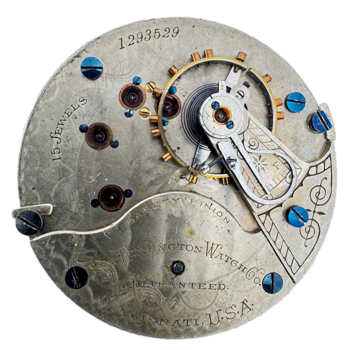 Antique 18s 1895 Illinois Remington 15j Mechanical Pocket Watch Movement 51 USA