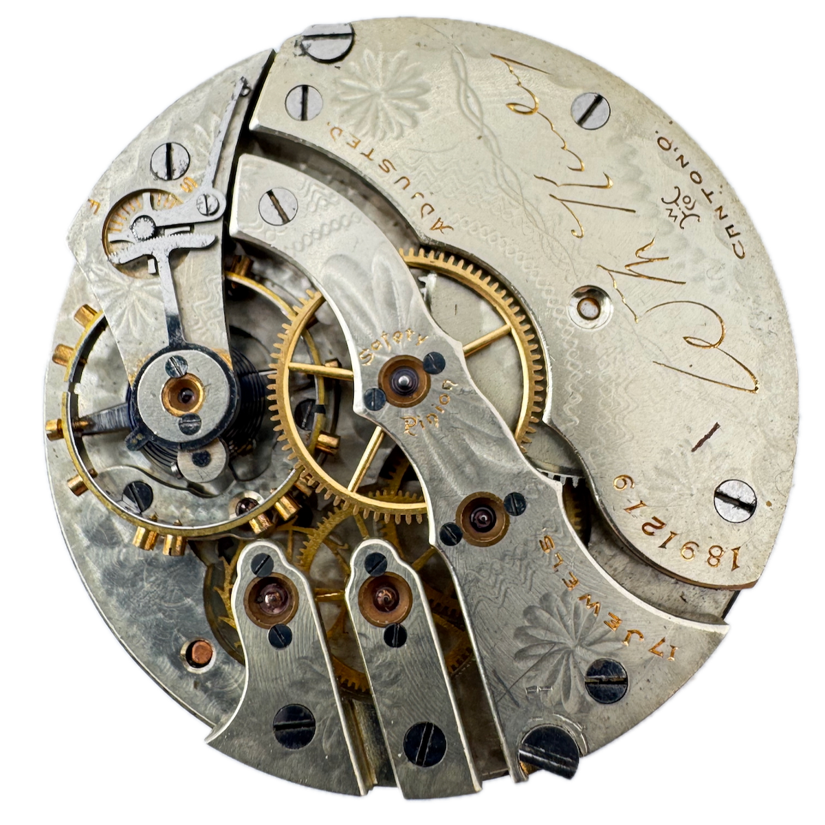 Antique 16s 1903 Hampden 17 Jewel Mechanical Pocket Watch Movement Wm. McKinley