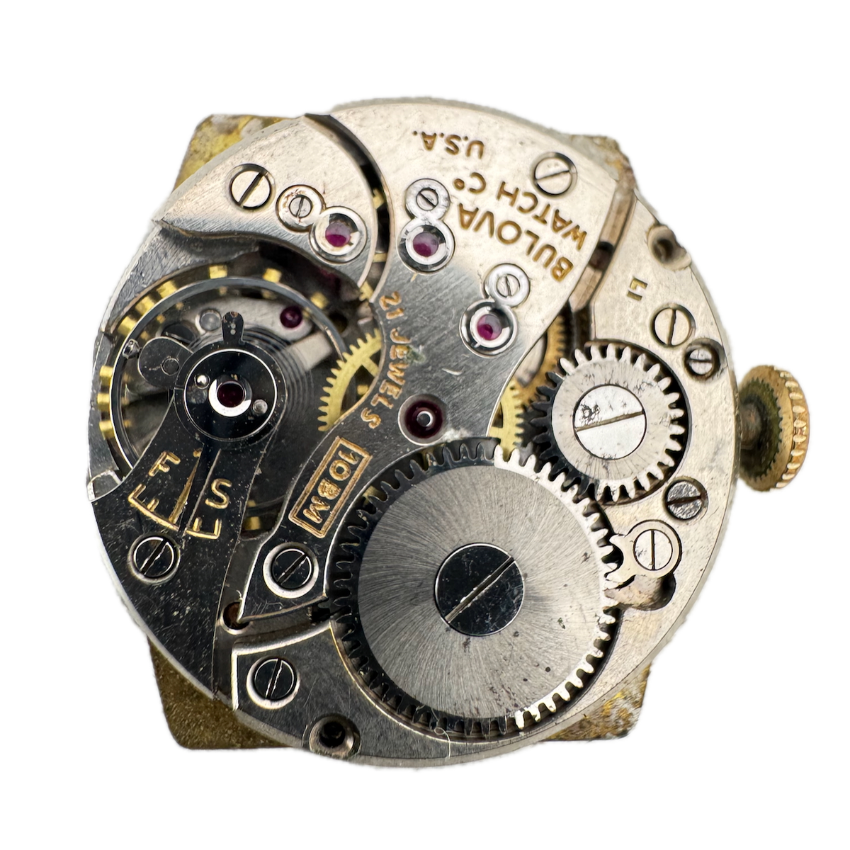 Vintage 24mm Bulova 21 Jewel Mechanical Men's Wristwatch Movement 10BM USA