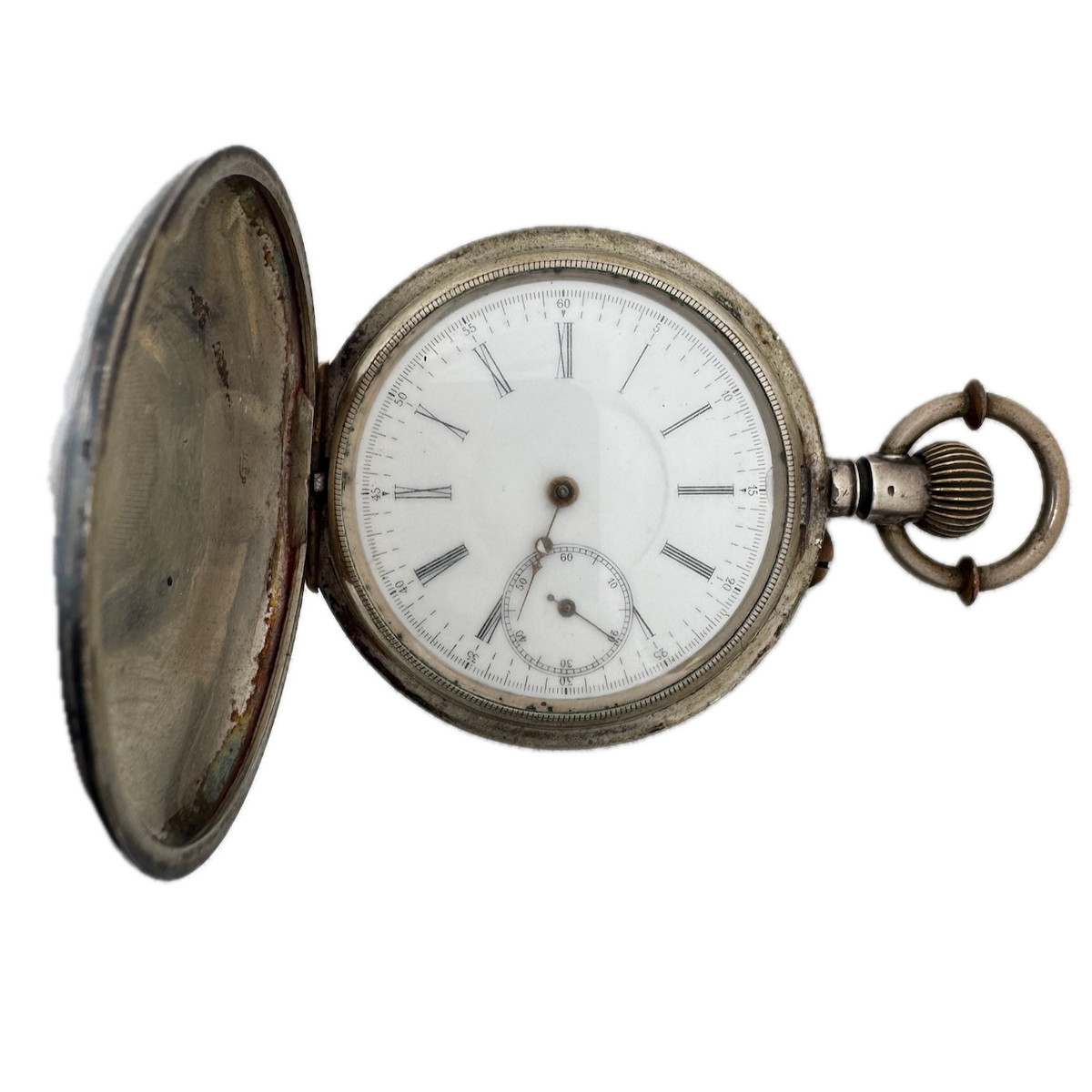 Antique 55mm Neillo w Hunter & Dog Gilded Hunter Pocket Watch Sterling Silver