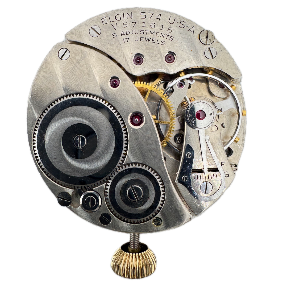 Vintage 16s 1949 Elgin 17 Jewel Mechanical Pocket Watch Movement 574 USA