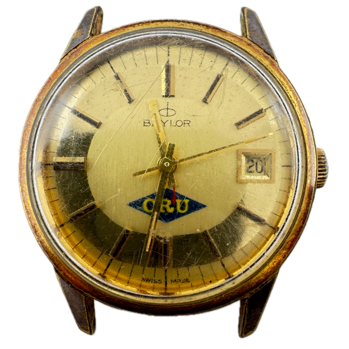 Vintage Baylor ORU Date Men's Automatic Wristwatch ETA 2783 Swiss Gold Tone