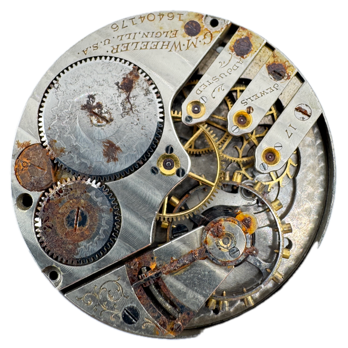 Antique 16s 1912 Elgin 17 Jewel Mechanical Pocket Watch Movement 338 USA Rusted