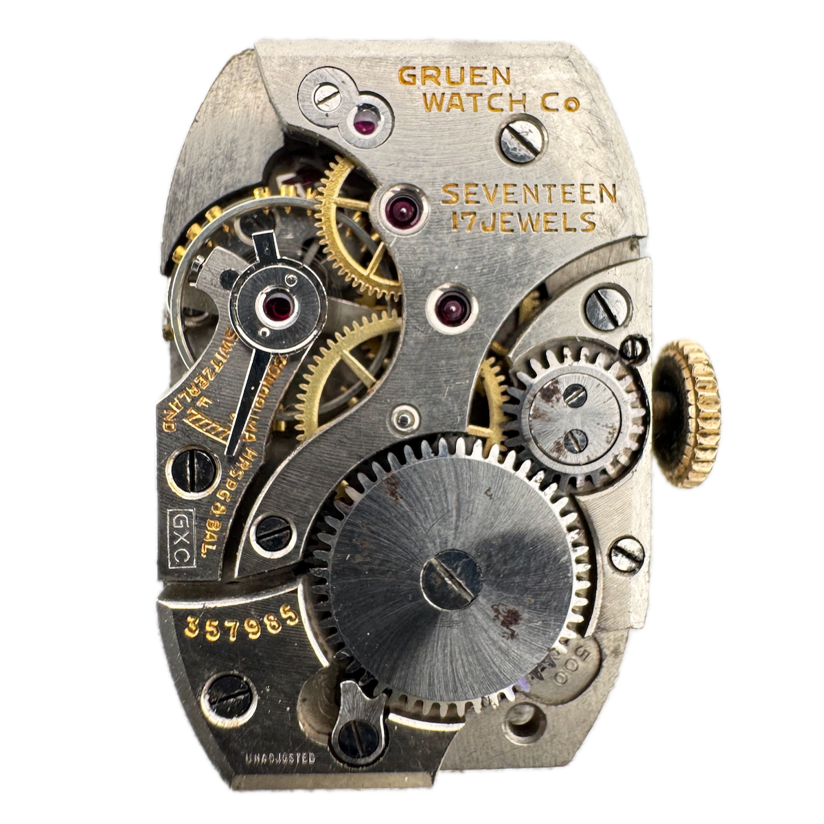 Vintage Gruen 17J Mechanical Men's Wristwatch Movement 500 Swiss 1912 Running