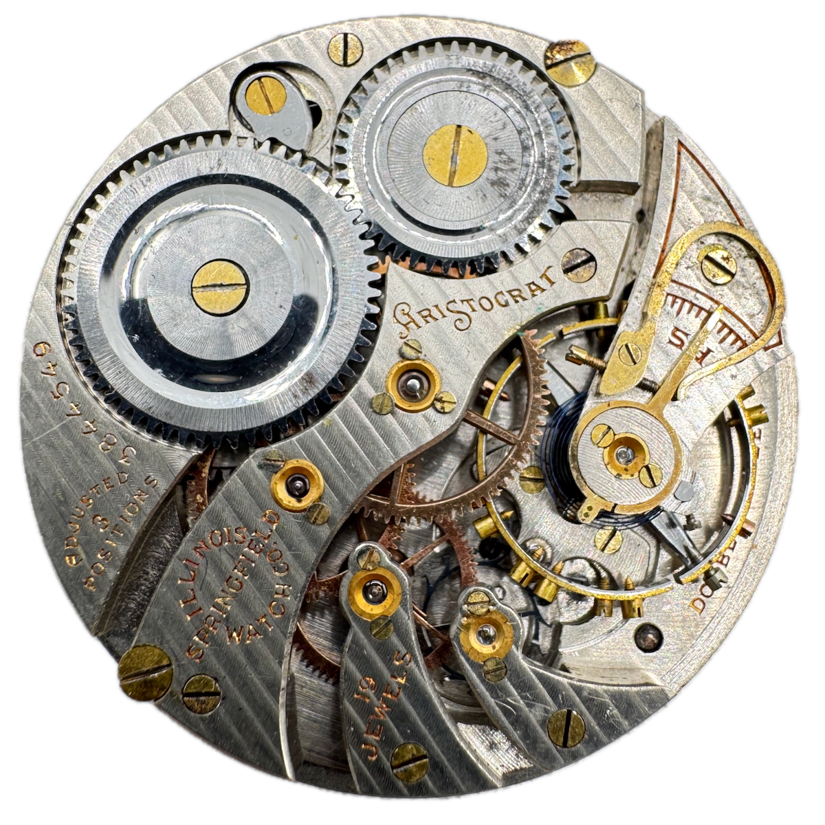 Antique 12s 1921 Illinois Aristocrat 19 Jewel Pocket Watch Movement 406 USA