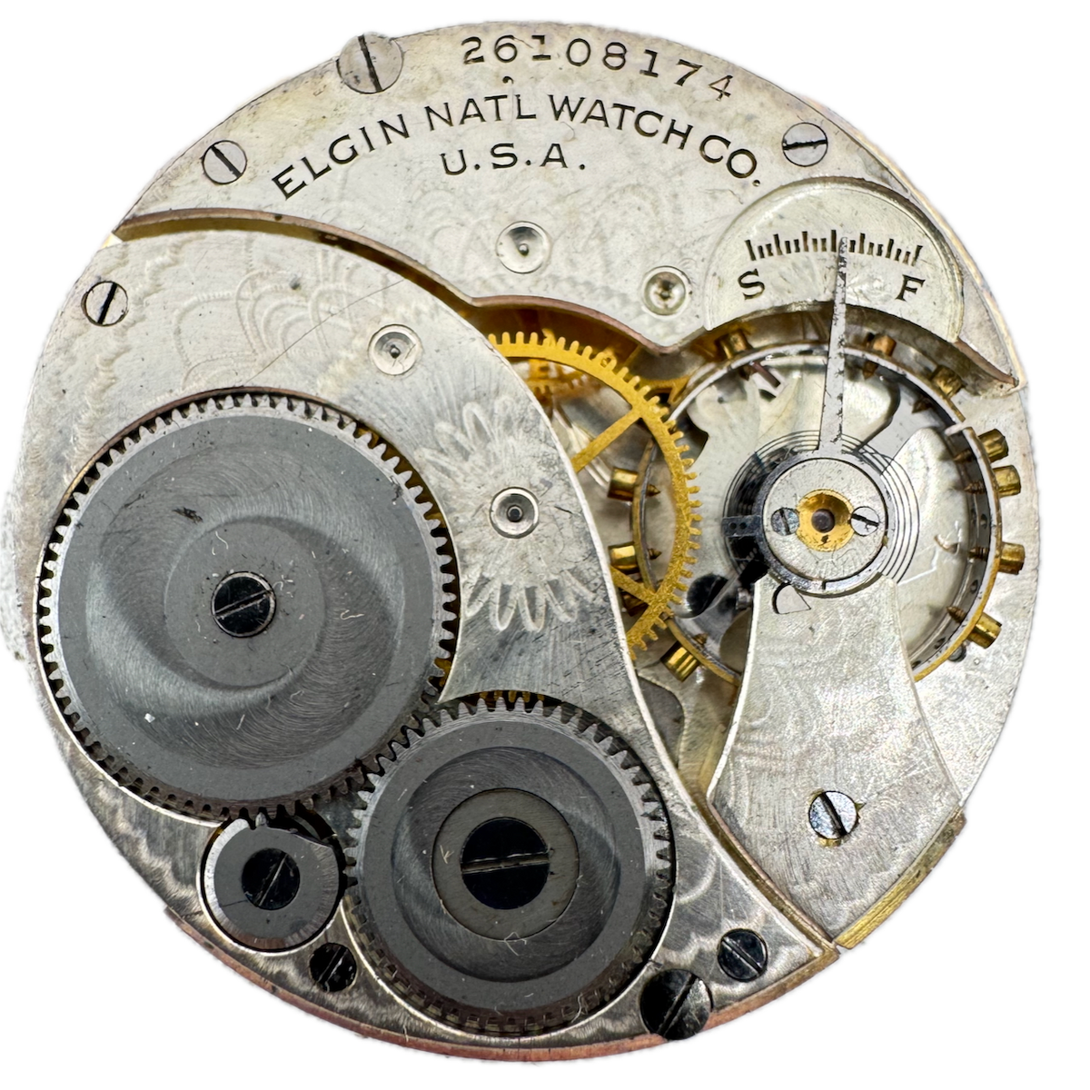 Antique 12s 1924 Elgin Brushed 7 Jewel Mechanical Pocket Watch Movement 303 USA