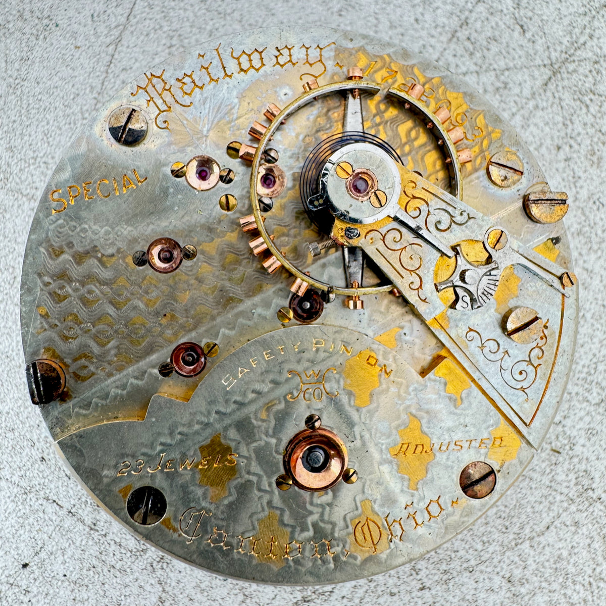 Antique 18s Hampden Two Tone 23j Railroad Pocket Watch Movement Special Railway