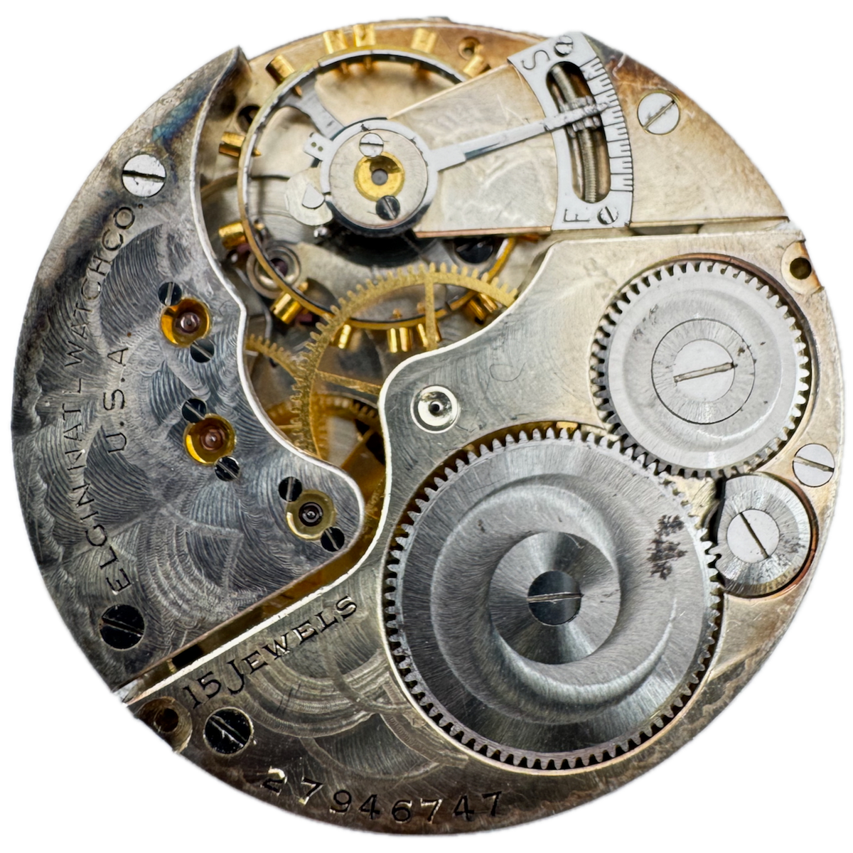 Antique 16s 1925 Elgin Brushed 15 Jewel Mechanical Pocket Watch Movement 313 USA