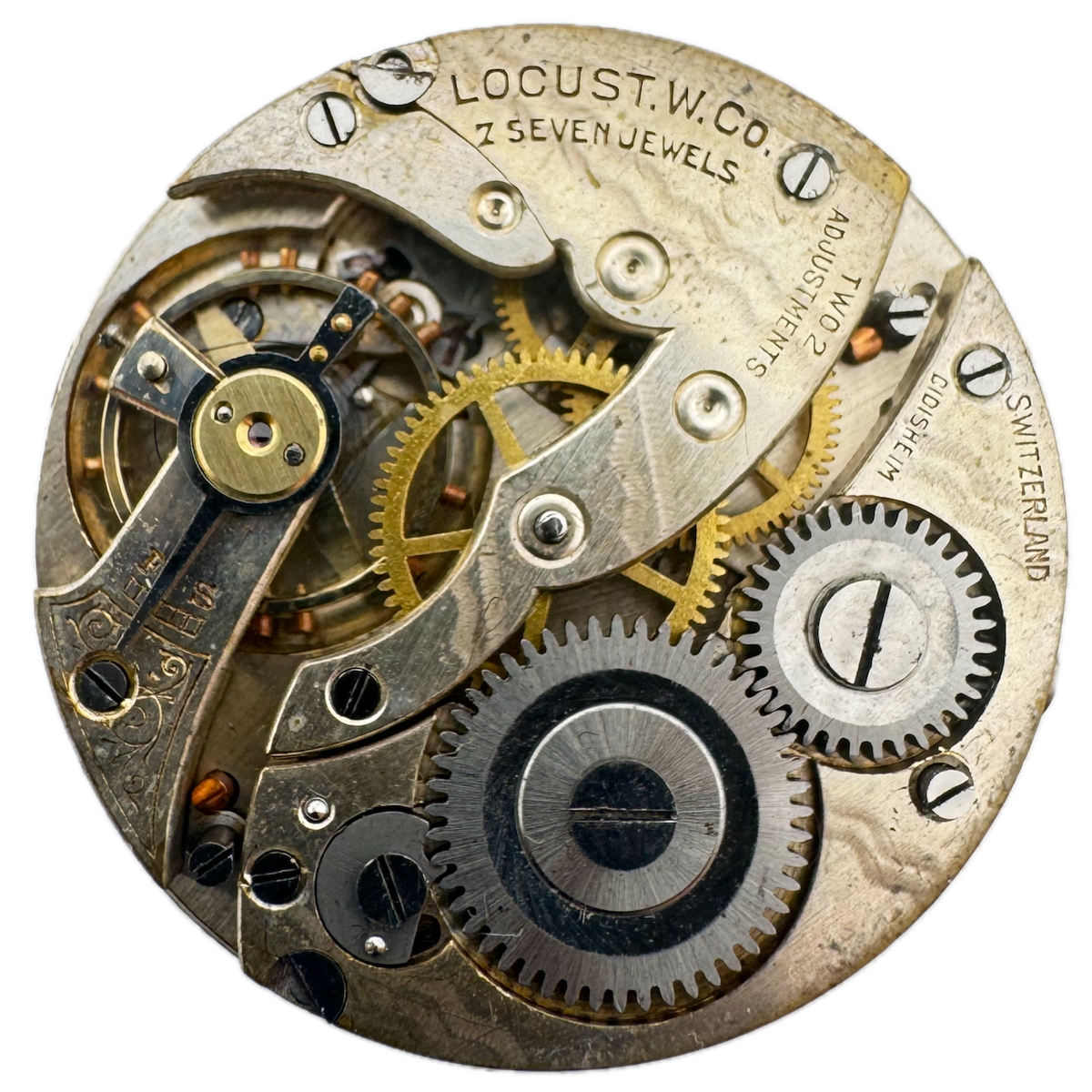 Antique 29.5mm Locust 7 Jewel Mechanical Hunter Pocket Watch Movement Swiss
