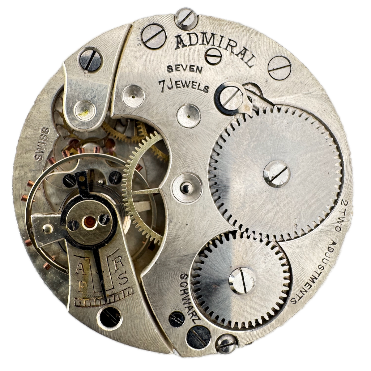 Antique 40mm Admiral 7 Jewel Mechanical Pocket Watch Movement Swiss for Parts
