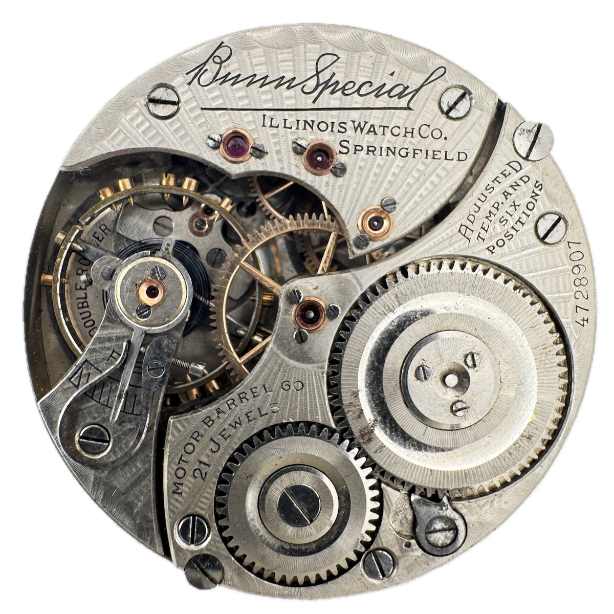 Antique 16s 1926 Illinois 21j Railroad Pocket Watch Movement Bunn Special USA