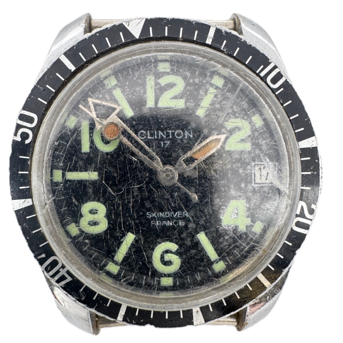 Vintage Clinton Skin Diver Men's Mechanical Wristwatch Swiss Steel & Chrome