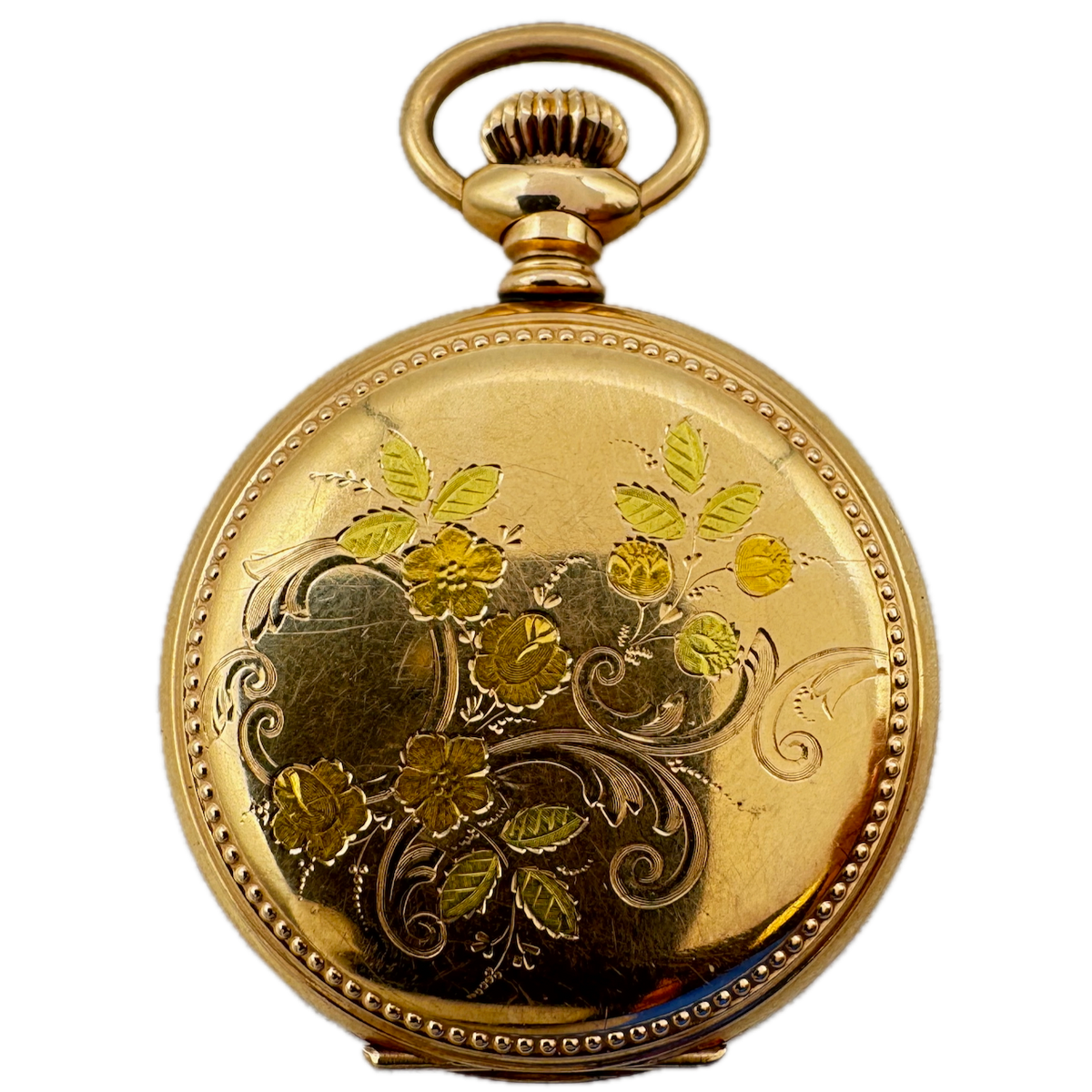 Antique 0s Crescent Beaded Multicolor Hunter Pocket Watch Case 25 Year GF USA