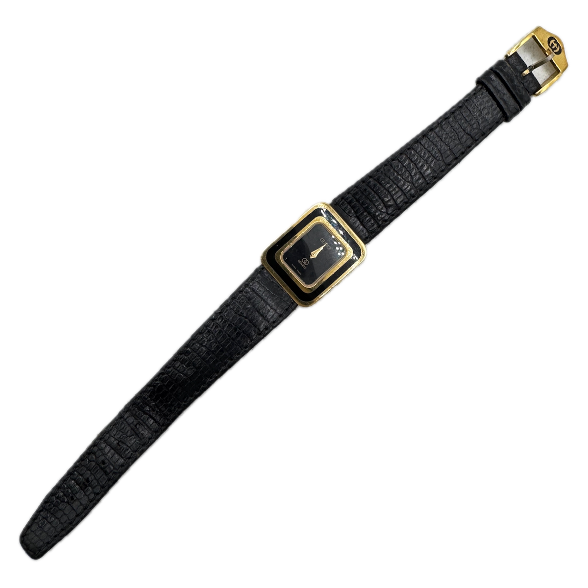 20.5mm Gucci 00.813L Black & Gold Ladies Quartz Wristwatch Swiss Gold Tone